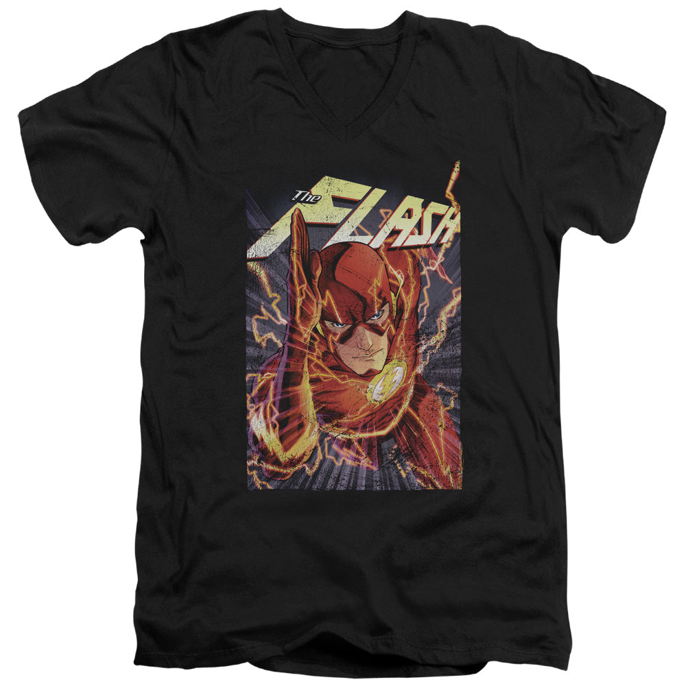 Justice League Flash One Mens Slim Fit V-Neck T Shirt Black Officially Licensed