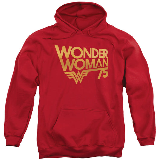 Wonder Woman Wonder Woman 75Th Anniversary Gold Logo Mens Hoodie Red Officially Licensed