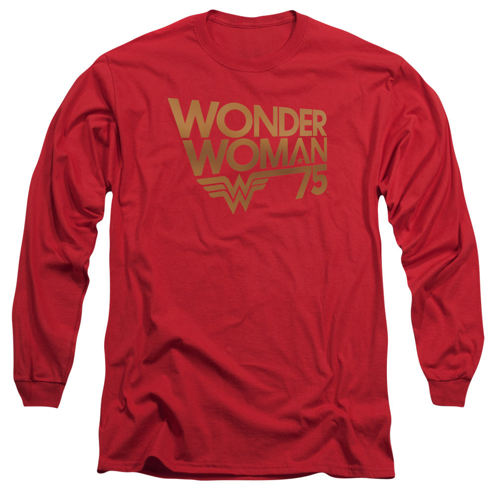 Wonder Woman Wonder Woman 75Th Anniversary Gold Logo Mens Long Sleeve Shirt Red Officially Licensed