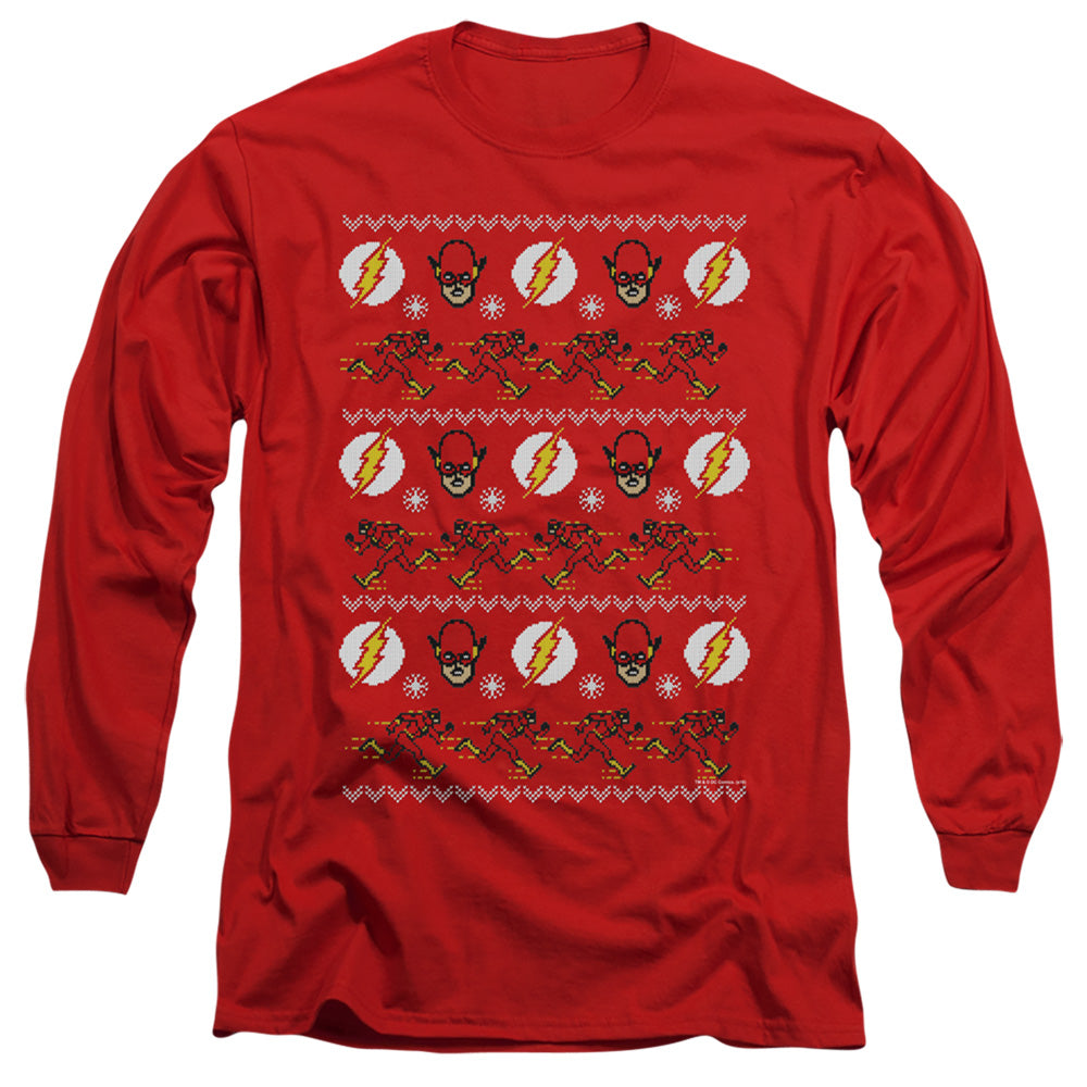Dc Flash The Flash Ugly Christmas Sweater 
 Mens Long Sleeve Shirt Red Officially Licensed Officially Licensed