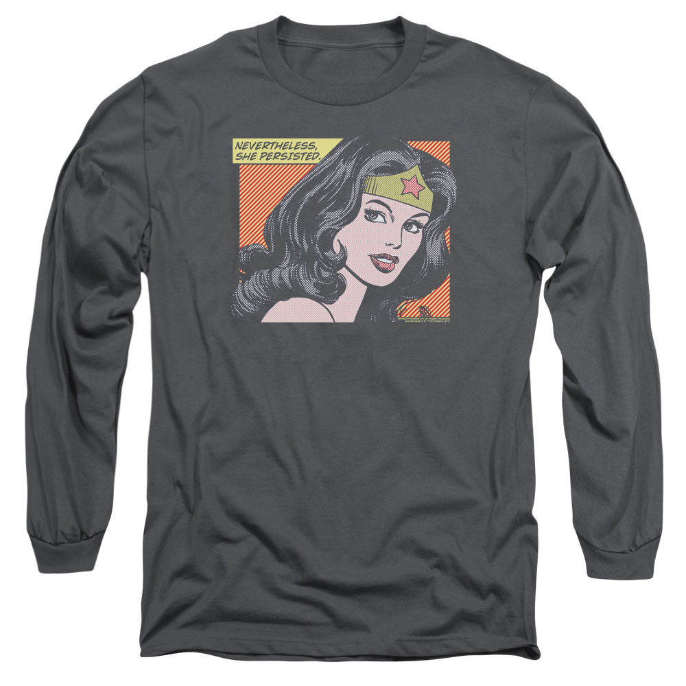 Wonder Woman She Persisted Mens Long Sleeve Shirt Charcoal Officially Licensed