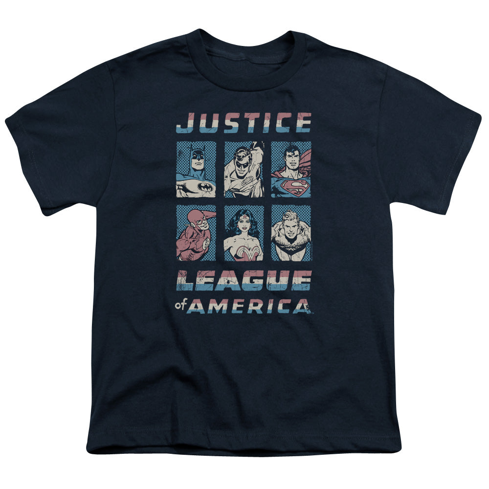 Justice League American League Kids Youth T Shirt Navy Blue Blue Officially Licensed