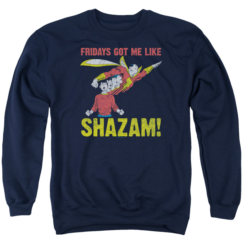 Justice League Of America Fridays Got Me Like Mens Crewneck Sweatshirt Navy Officially Licensed