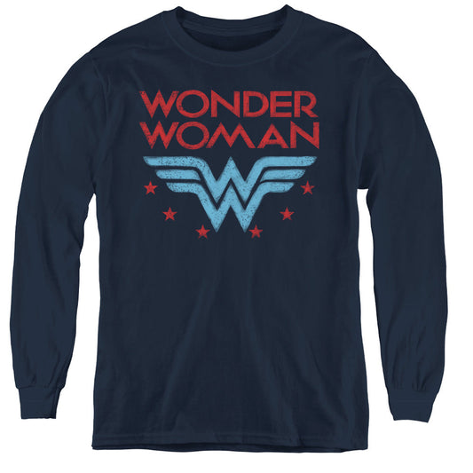 Wonder Woman Wonder Stars Long Sleeve Kids Youth T Shirt Navy Blue Blue Officially Licensed