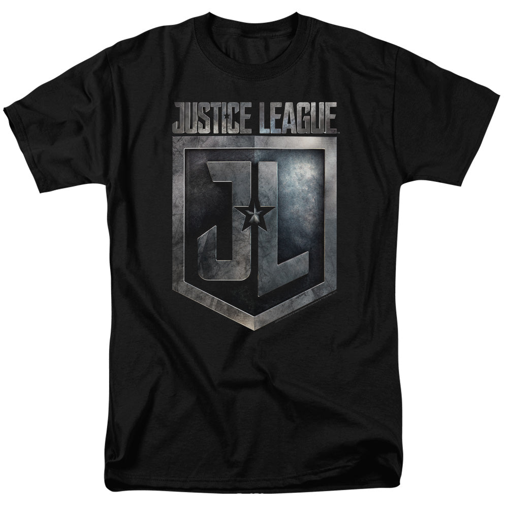 Justice League Movie Shield Logo Mens T Shirt Black Officially Licensed