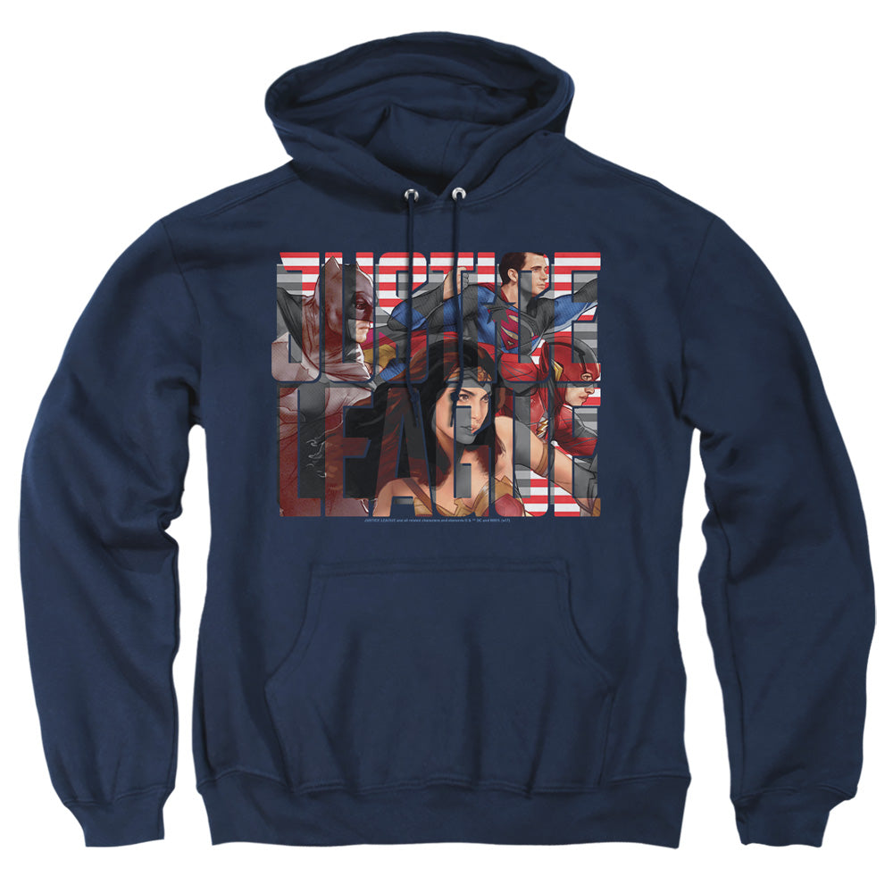 Justice League Movie Rally Mens Hoodie Navy Officially Licensed