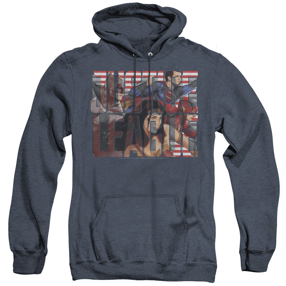 Justice League Movie Rally Mens Heather Hoodie Navy Officially Licensed