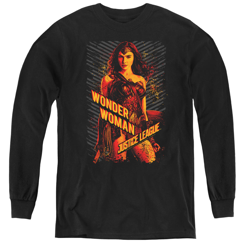 Justice League Movie Wonder Woman Long Sleeve Kids Youth T Shirt Black Officially Licensed