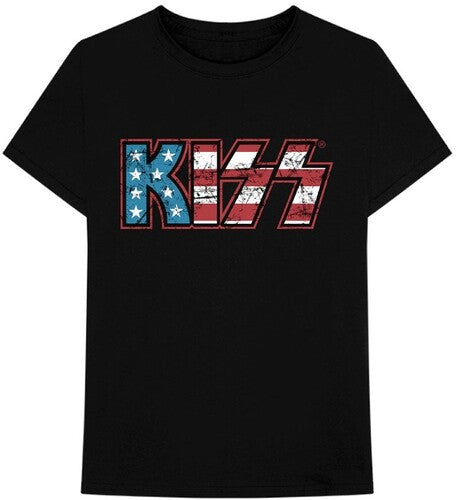 Kiss Distressed Americana Logo Black Unisex Short Sleeve T-shirt Med [T-Shirt] - Rock Band Apparel
