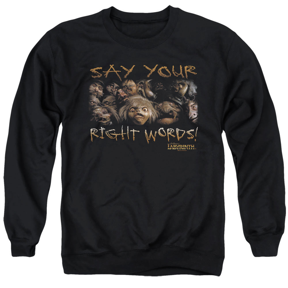 Labyrinth Say Your Right Words Mens Crewneck Sweatshirt Black Officially Licensed