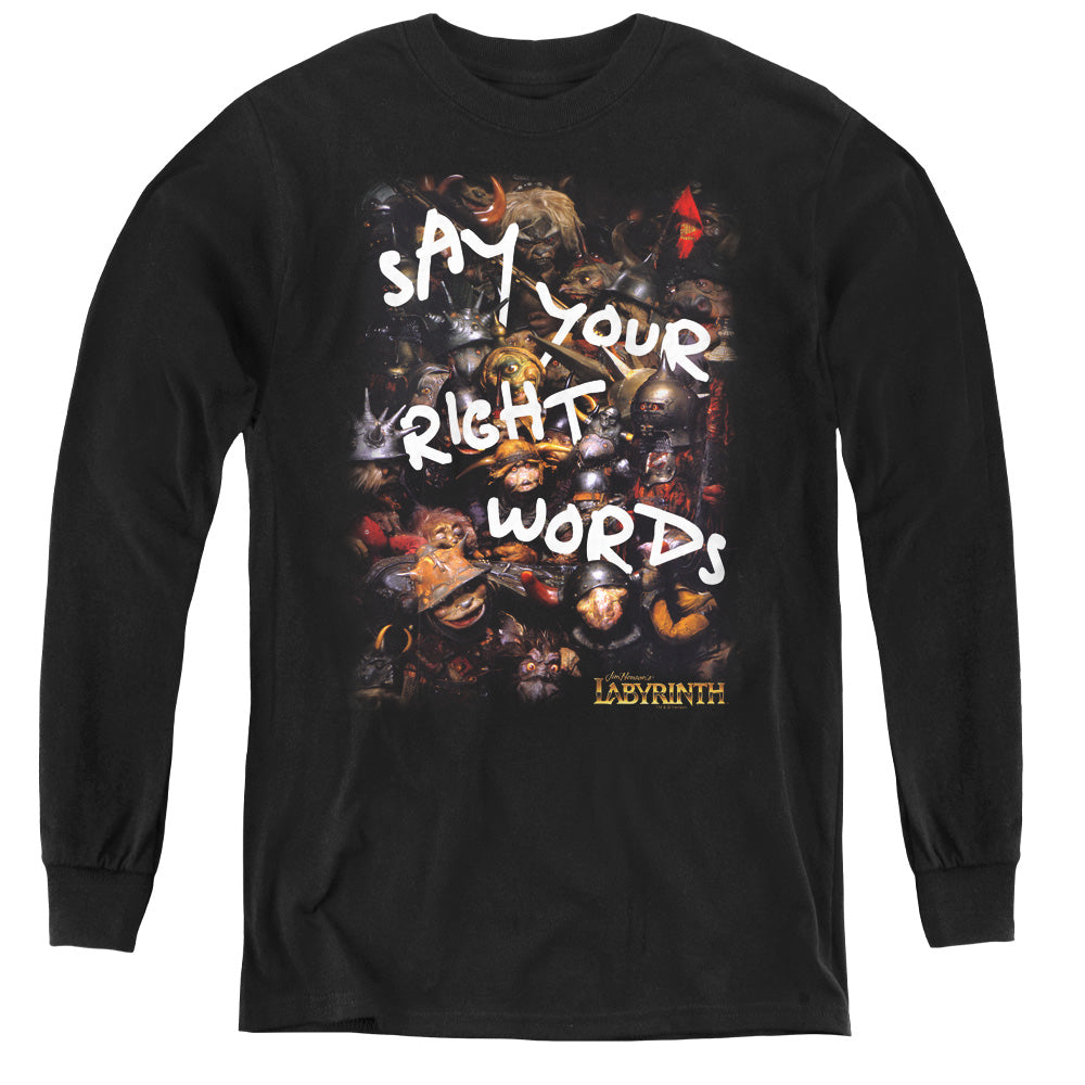 Labyrinth Right Words Long Sleeve Kids Youth T Shirt Black Officially Licensed