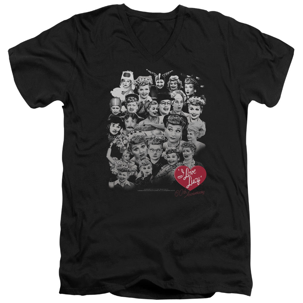 I Love Lucy 60 Years of Fun Mens Slim Fit V-Neck T Shirt Black Officially Licensed