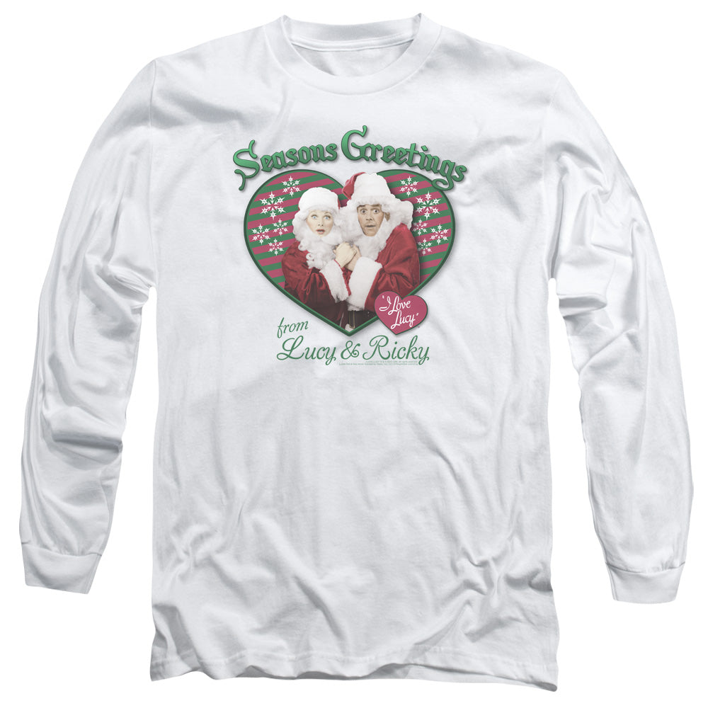 I Love Lucy Seasons Greetings Mens Long Sleeve Shirt White Officially Licensed Officially Licensed