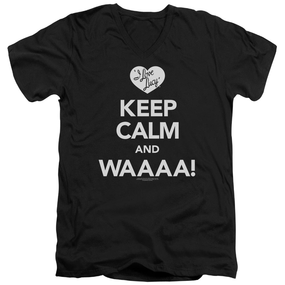 I Love Lucy Keep Calm Waaa Mens Slim Fit V-Neck T Shirt Black Officially Licensed