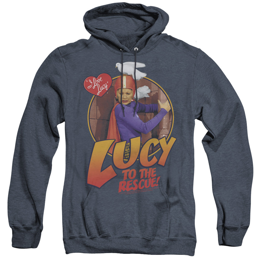 I Love Lucy To The Rescue Mens Heather Hoodie Navy Officially Licensed
