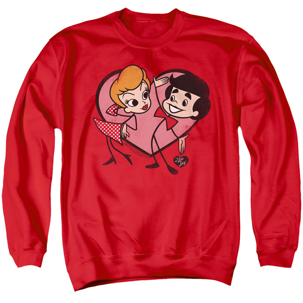 I Love Lucy Cartoon Love Mens Crewneck Sweatshirt Red Officially Licensed