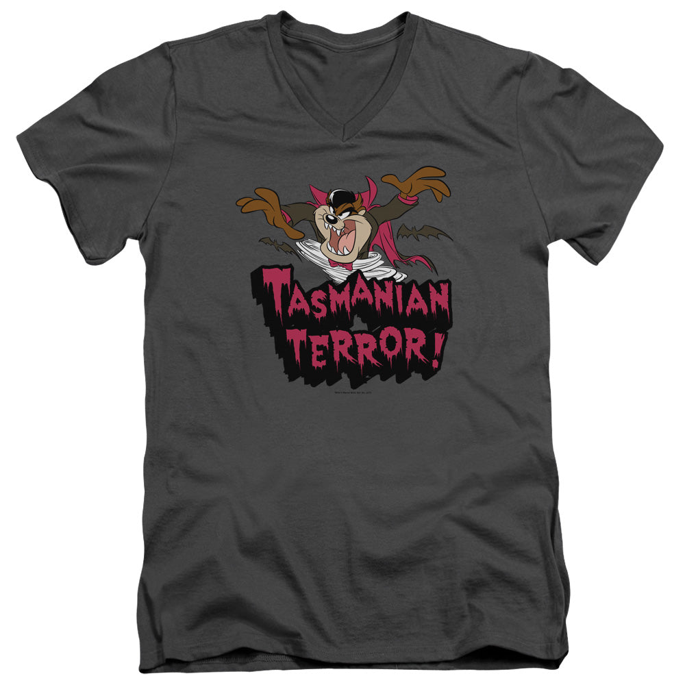 Looney Tunes Taz Terror Mens Slim Fit V-Neck T Shirt Charcoal Officially Licensed