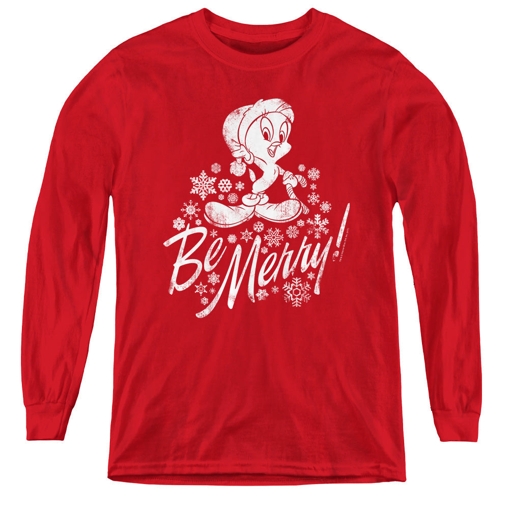 Looney Tunes Merry Tweety Long Sleeve Kids Youth T Shirt Red Officially Licensed