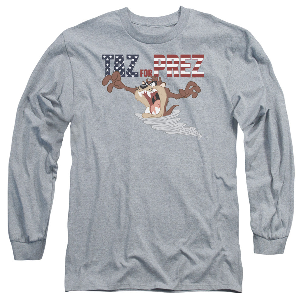 Looney Tunes Taz For Prez 3 Mens Long Sleeve Shirt Athletic Heather Officially Licensed Officially Licensed