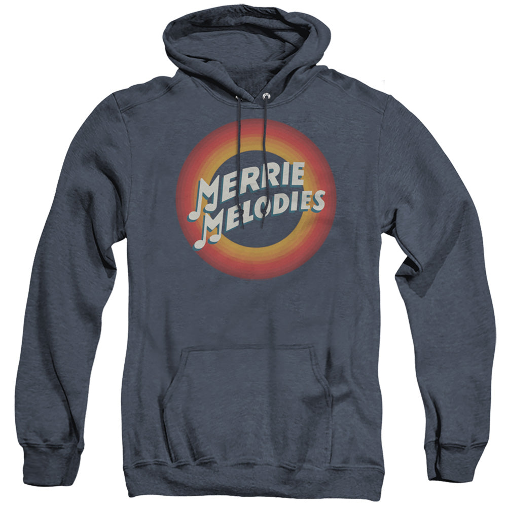 Looney Tunes Merrie Logo Mens Heather Hoodie Navy Officially Licensed