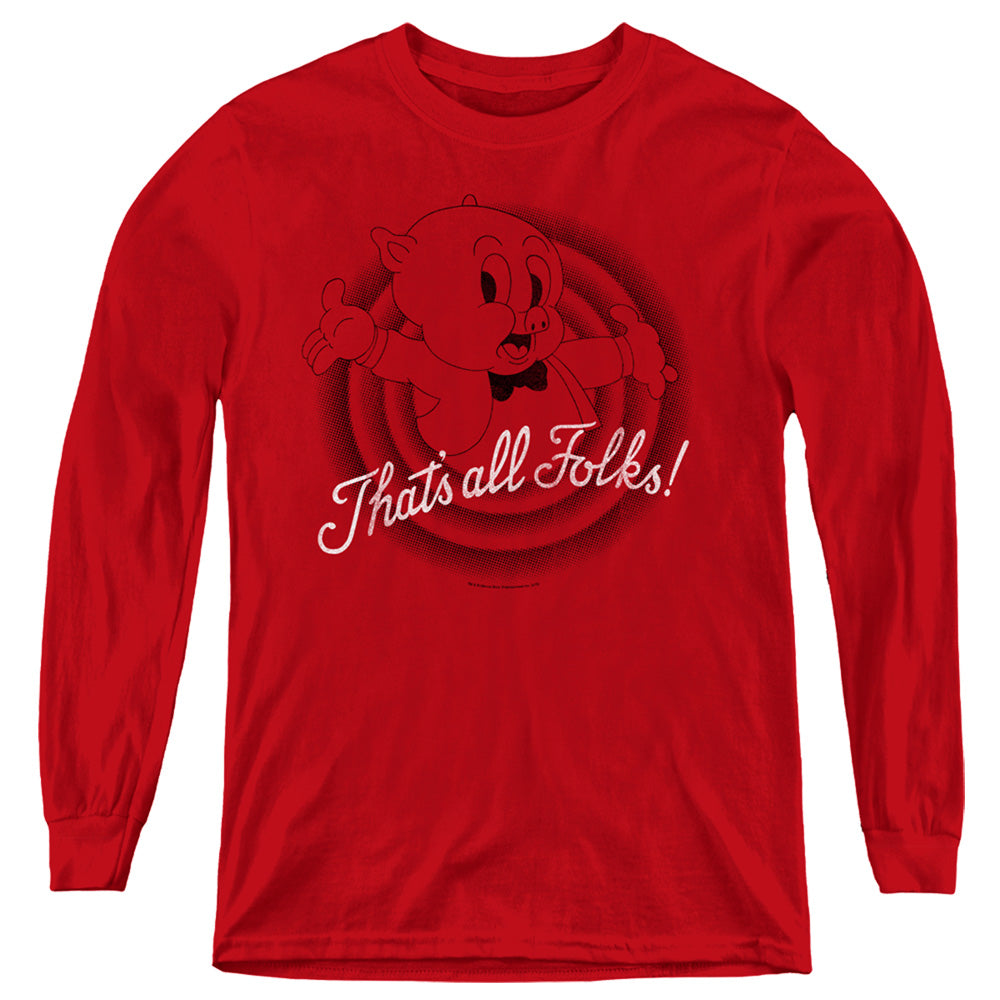 Looney Tunes Thats All Folks Long Sleeve Kids Youth T Shirt Red Officially Licensed