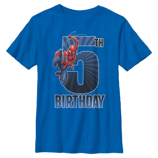 Marvel Spider-Man Swinging 5th Birthday Boys Kids T Shirt