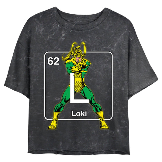 Marvel Periodic Loki Mineral Wash Junior's Crop Top Shirt
