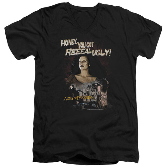 Army Of Darkness Reeeal Ugly! Mens Slim Fit V-Neck T Shirt Black Officially Licensed