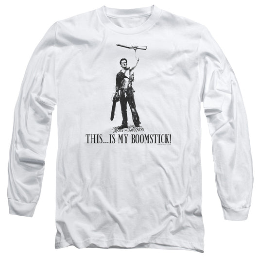 Army Of Darkness Boomstick! Mens Long Sleeve Shirt White Officially Licensed