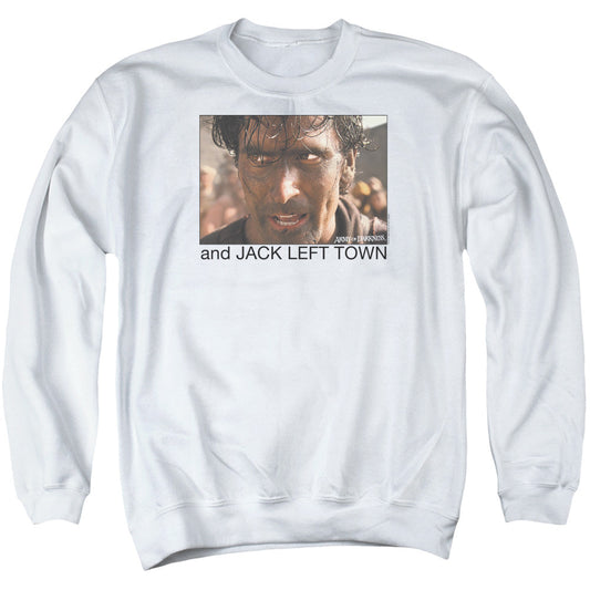 Army Of Darkness Jack Left Town Mens Crewneck Sweatshirt White Officially Licensed