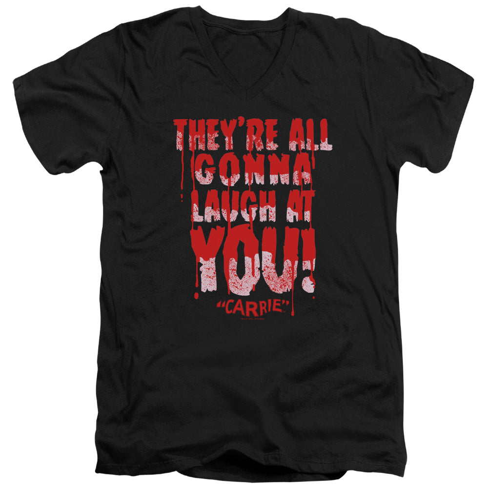 Carrie Laugh At You Mens Slim Fit V-Neck T Shirt Black Officially Licensed