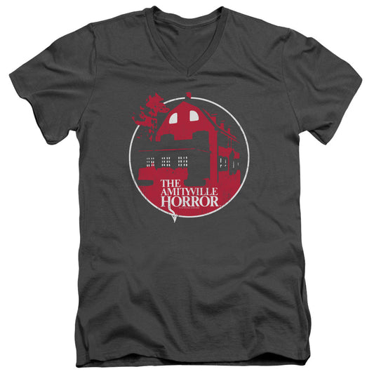 Amityville Horror Red House Mens Slim Fit V-Neck T Shirt Charcoal Officially Licensed