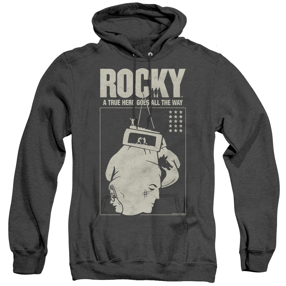 Rocky The Hero Mens Heather Hoodie Black Officially Licensed
