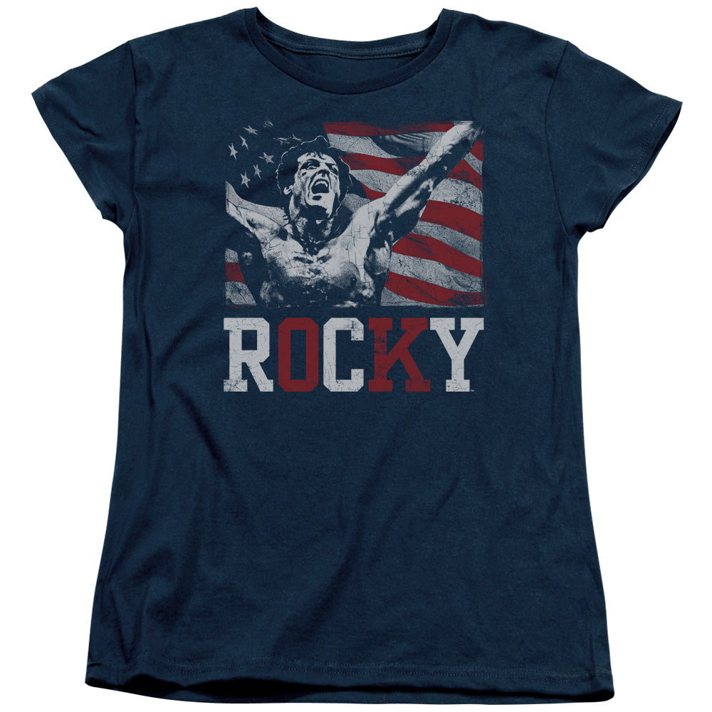 Rocky Flag Champion Womens T Shirt Navy Blue Officially Licensed