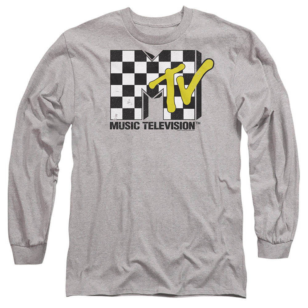 Mtv Checker Board Logo Mens Long Sleeve Shirt Athletic Heather