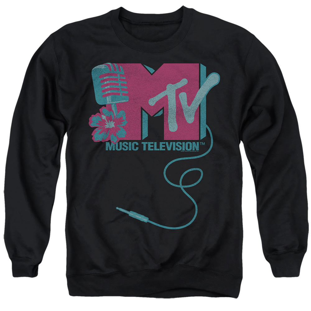 Mtv Microphone Logo Mens Crewneck Sweatshirt Black Officially Licensed