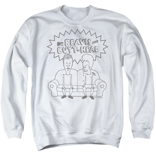Beavis And Butthead Couch Logo Mens Crewneck Sweatshirt White Officially Licensed