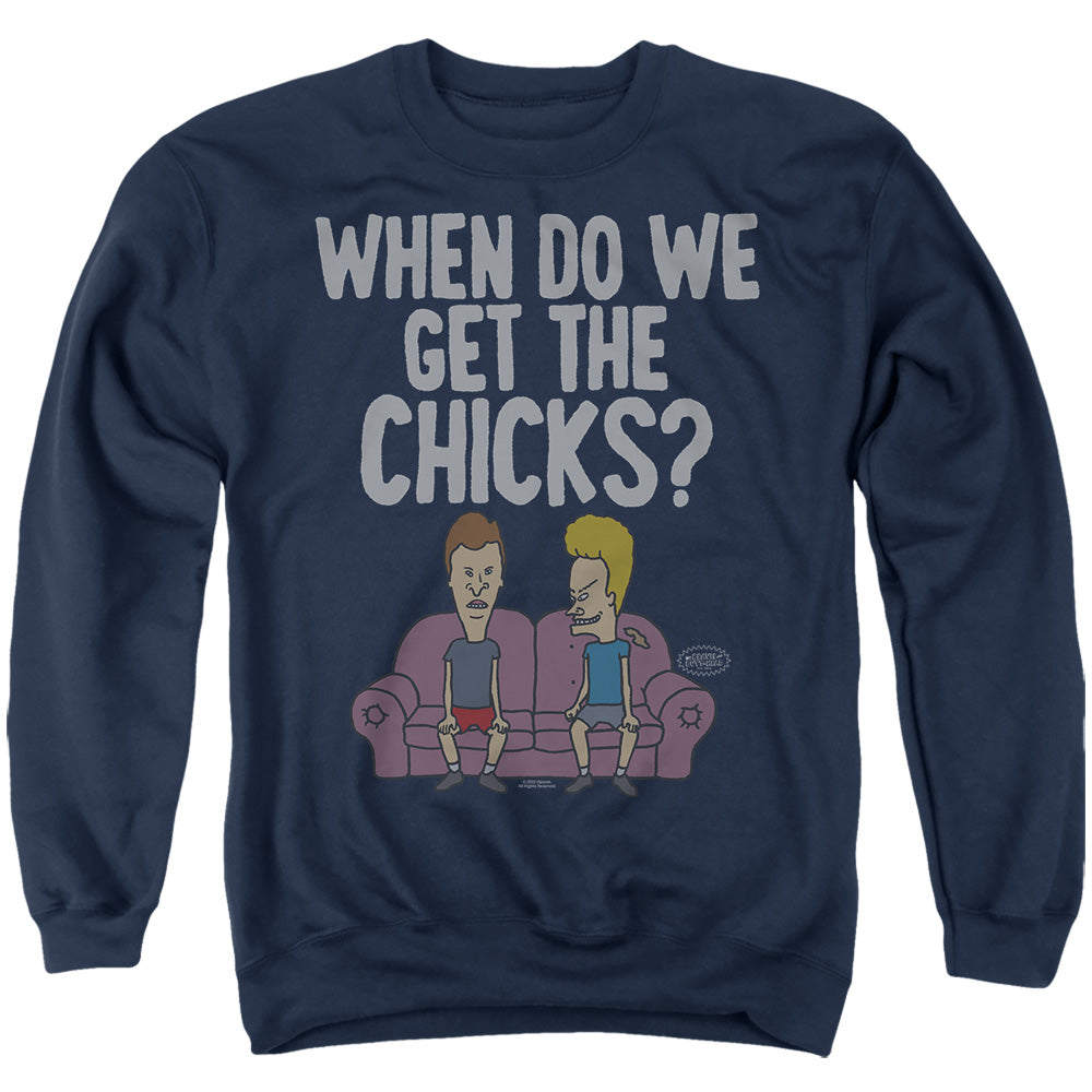 Mtv When Do We Get The Chicks? Mens Crewneck Sweatshirt Navy Officially Licensed