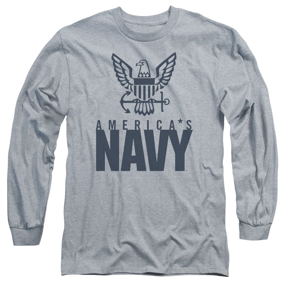 Navy Eagle Logo Mens Long Sleeve Shirt Athletic Heather Officially Licensed