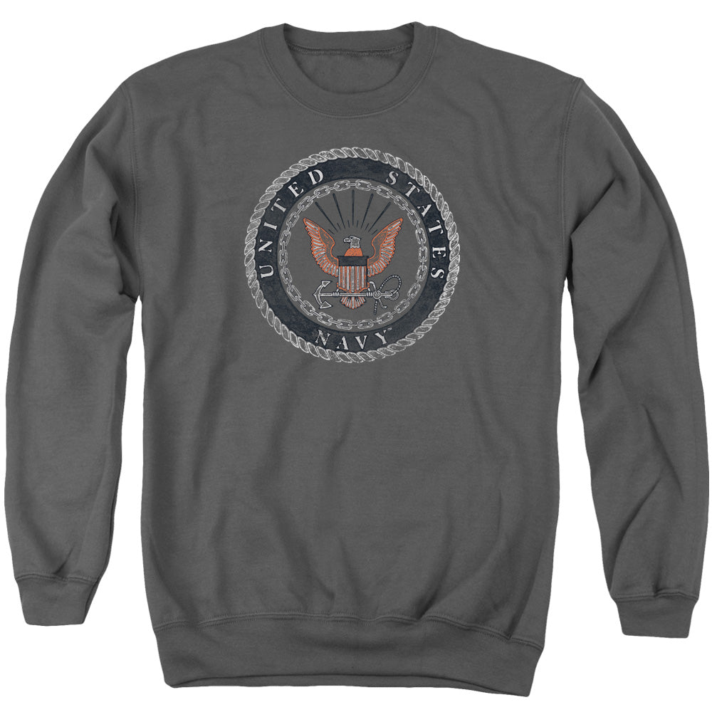Navy Rough Emblem Mens Crewneck Sweatshirt Charcoal Officially Licensed