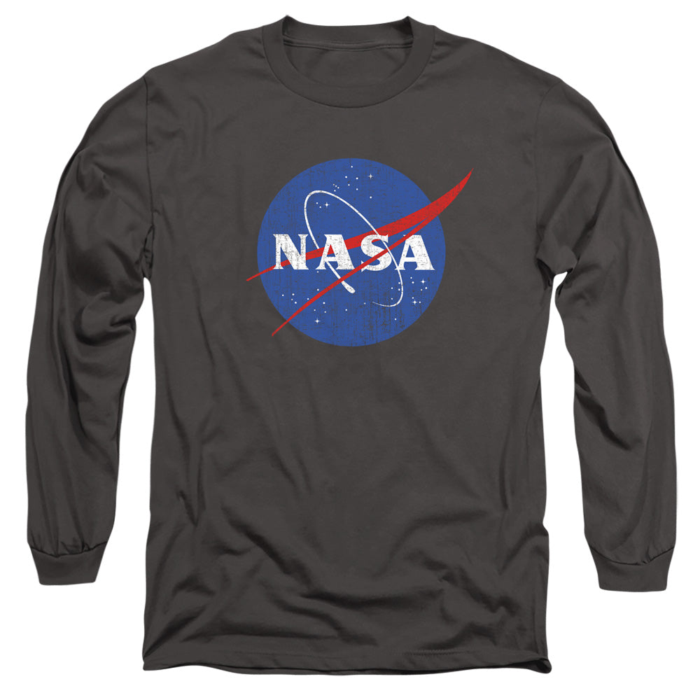 Nasa Meatball Logo Distressed Mens Long Sleeve Shirt Charcoal Officially Licensed
