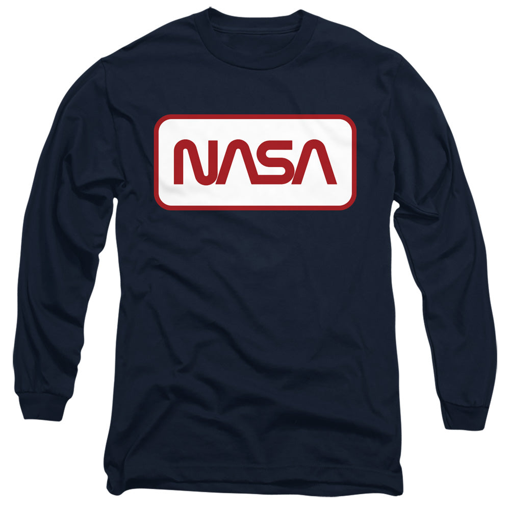 Nasa Rectangular Logo Mens Long Sleeve Shirt Navy Officially Licensed
