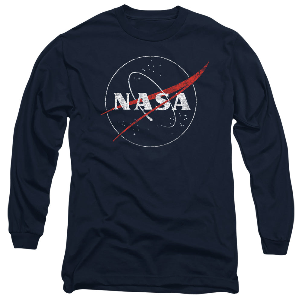 Nasa Distressed Logo Mens Long Sleeve Shirt Navy Officially Licensed