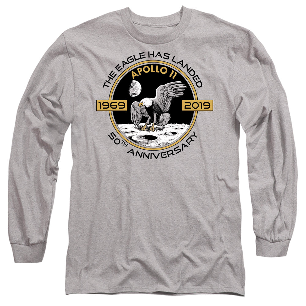 Nasa Apollo Circle 50Th Mens Long Sleeve Shirt Athletic Heather Officially Licensed