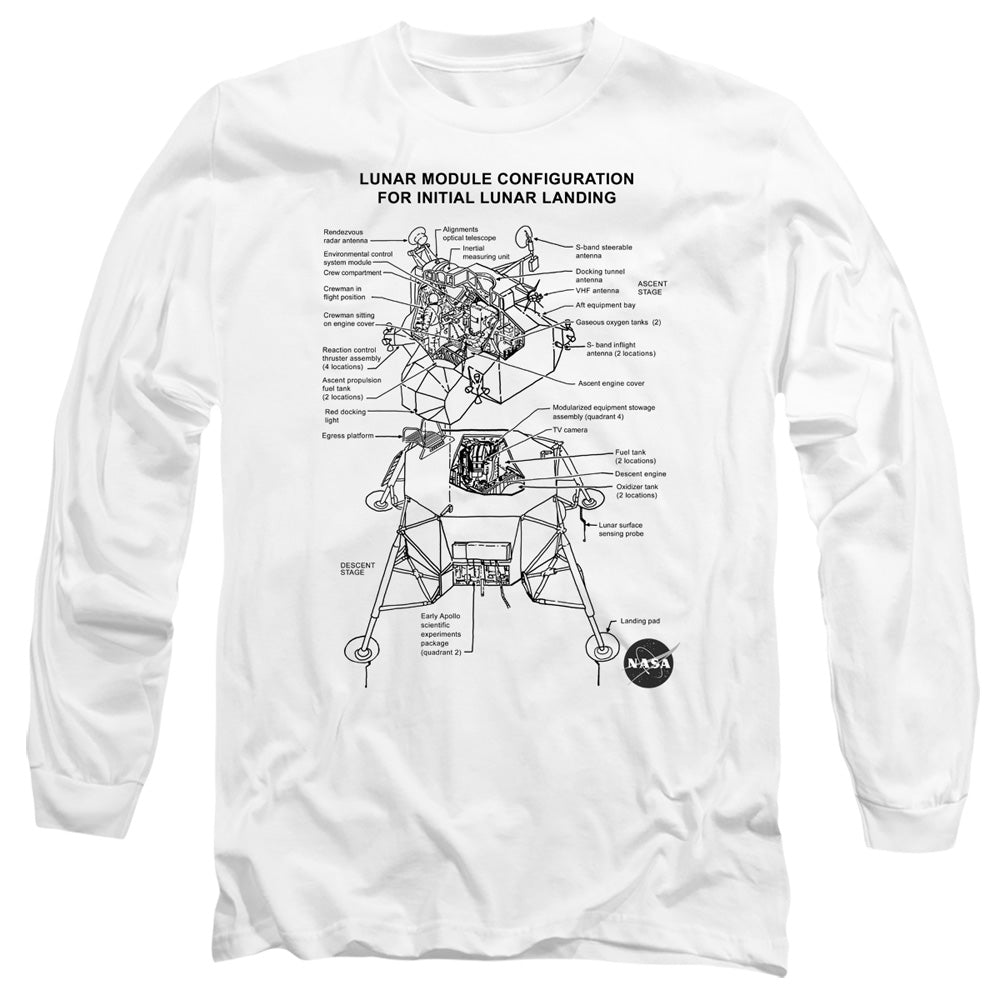 Nasa Lunar Module Diagram Mens Long Sleeve Shirt White Officially Licensed