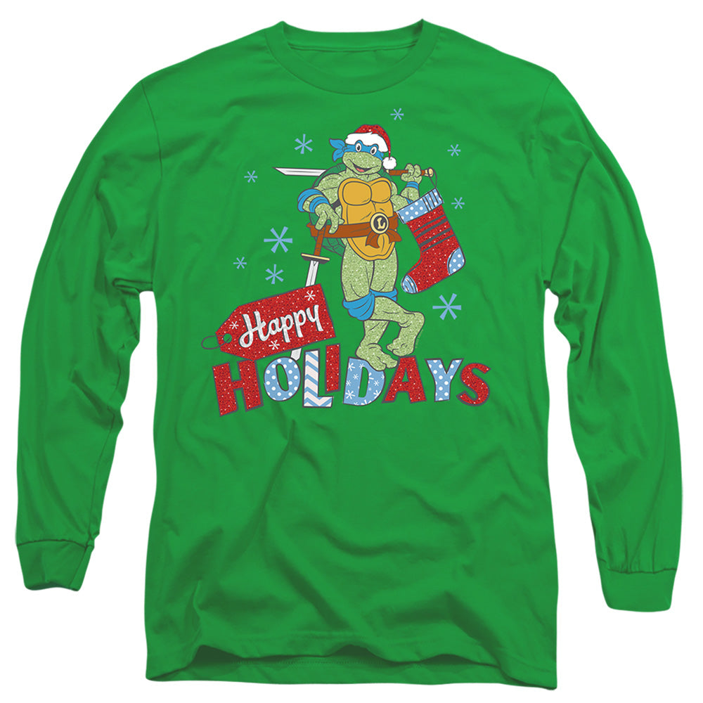 Teenage Mutant Ninja Turtles Happy Holiday Sparkly Christmas Mens Long Sleeve Shirt Kelly Green Officially Licensed