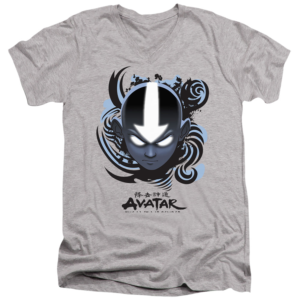 Avatar The Last Airbender Airbender Blue And Black Mens Slim Fit V-Neck T Shirt Athletic Heather Officially Licensed