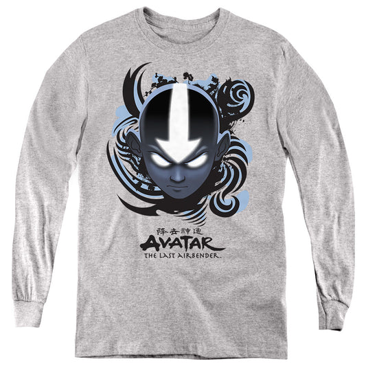 Avatar The Last Airbender Airbender Blue And Black Kanji Long Sleeve Kids Youth T Shirt Athletic Heather Officially Licensed
