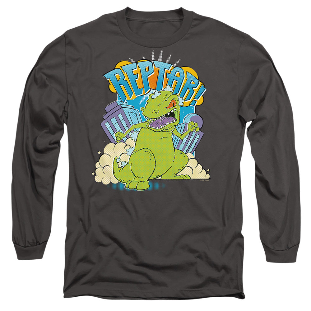 Rugrats Reptar Stomp Mens Long Sleeve Shirt Charcoal Officially Licensed