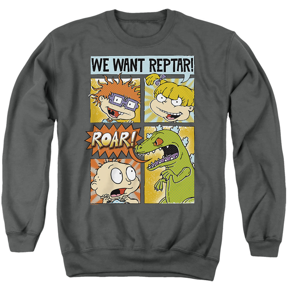 Rugrats We Want Reptar! Comic Mens Crewneck Sweatshirt Charcoal Officially Licensed